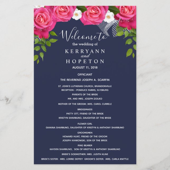 Midnight Blue and Pink Rose Program (Front)
