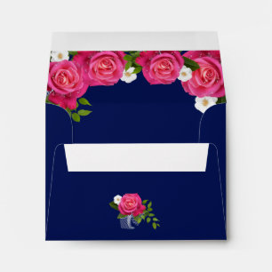 Midnight Blue and Pink Rose Wedding Envelope
