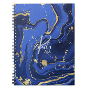 Midnight Blue and Silver Faux Glitter Agate Notebook