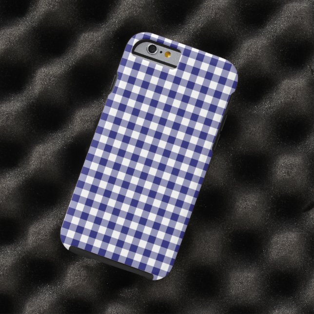 Midnight Blue And White Checked Gingham Pattern Case-Mate iPhone Case (In Situ)