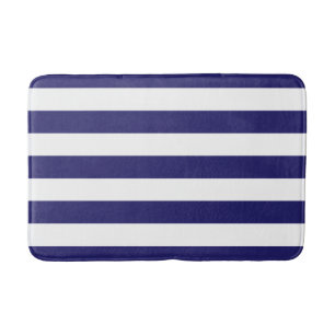 Midnight Blue and White Striped Bath Mat