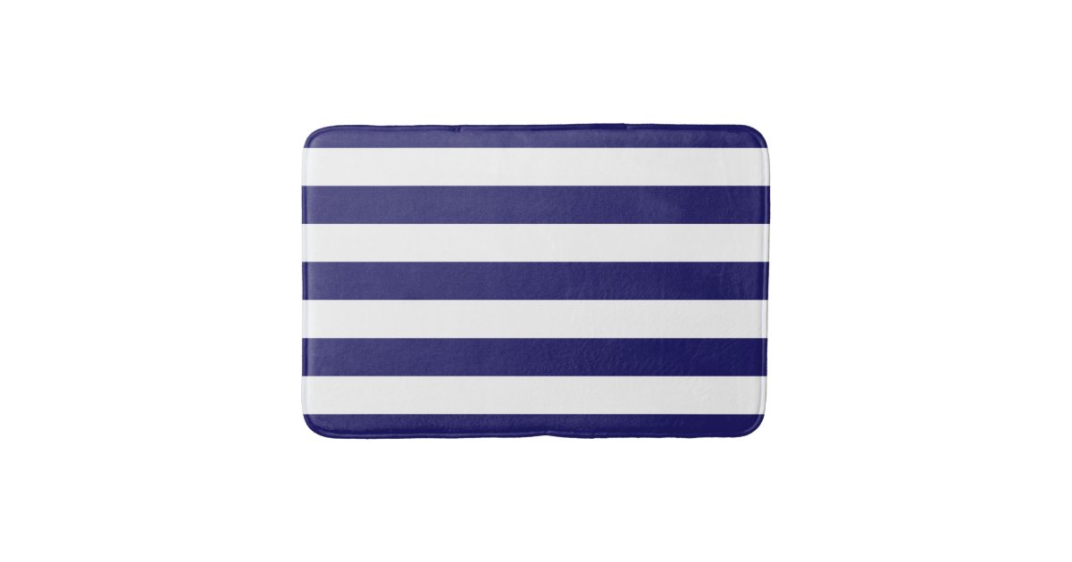 Midnight Blue And White Striped Bath Mat Zazzle Co Uk