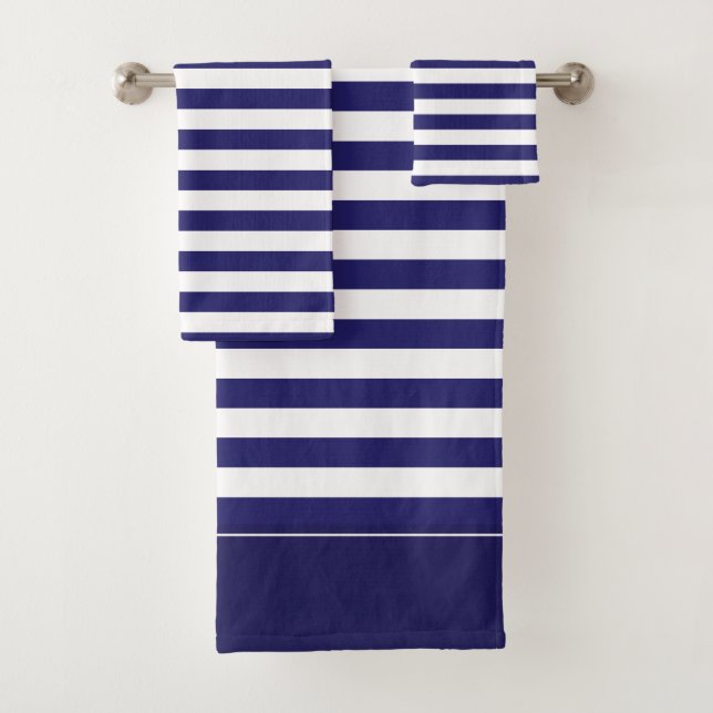 Midnight Blue and White Striped Bath Towel Set (Insitu)