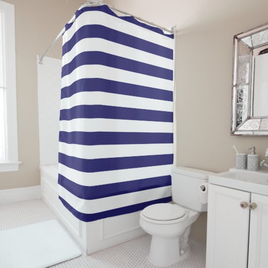 Midnight Blue And White Striped Shower, Blue Striped Shower Curtain