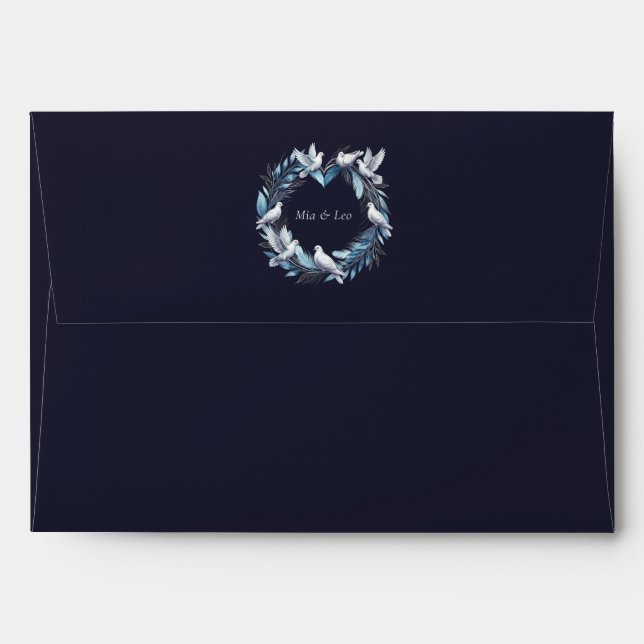 Midnight Blue and Wreath / Wedding Blue and Crown Envelope (Back (Top Flap))