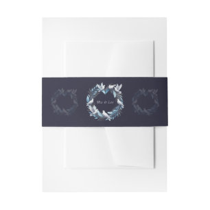 Midnight Blue and Wreath / Wedding Blue and Crown Invitation Belly Band