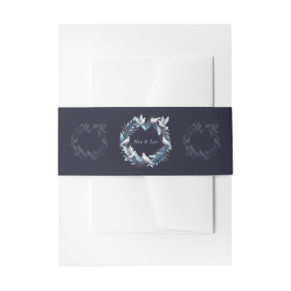 Midnight Blue and Wreath / Wedding Blue and Crown Invitation Belly Band