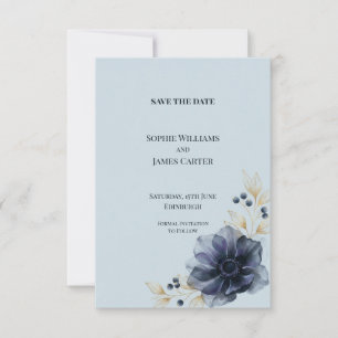Midnight Blue Anemone Berry Wedding Save the Date