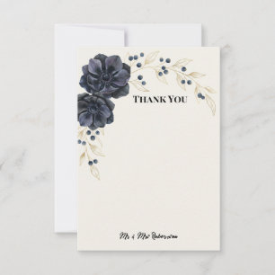 Midnight Blue Anemone Berry Wedding Thank You Card