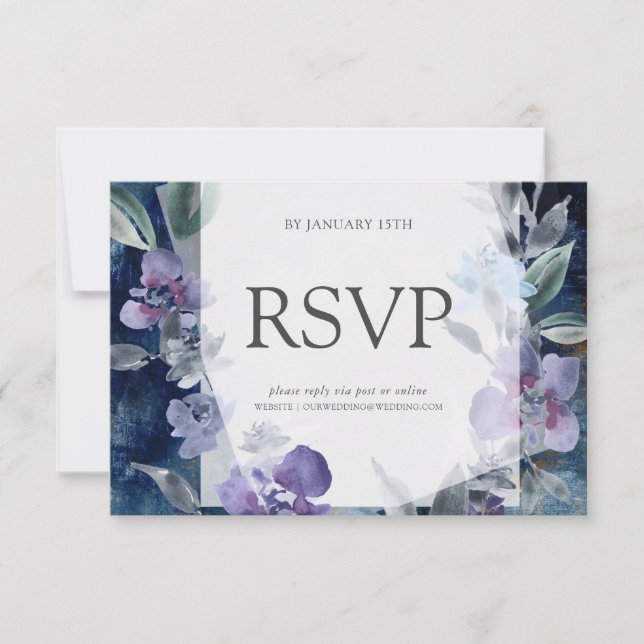 Midnight Blue Anemone, Wedding RSVP (Front)