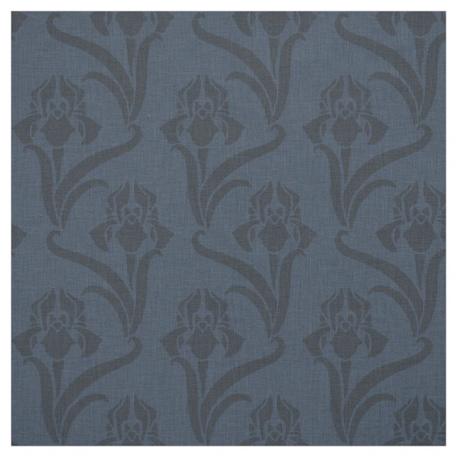Midnight Blue Art Nouveau Iris Fabric (Swatch)