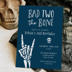 Midnight Blue Bad Two The Bone 2nd Birthday Party Invitation