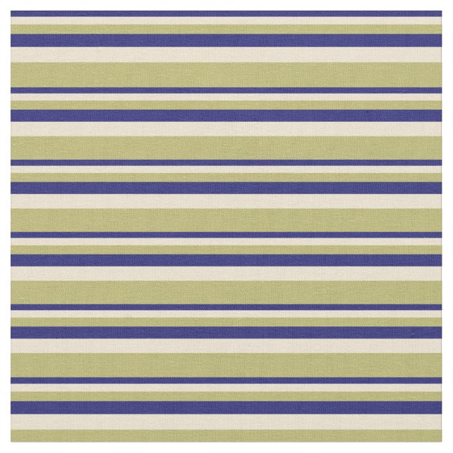 Midnight Blue, Beige, and Dark Khaki Stripes Fabric (Close Up)