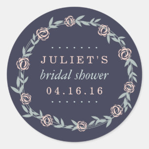 Midnight Blue, Blush and Sage Bridal Shower Favour Classic Round Sticker
