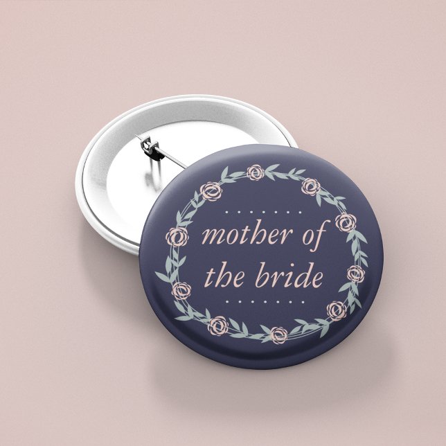 Midnight Blue, Blush and Sage Mother of the Bride 6 Cm Round Badge (Creator Uploaded)