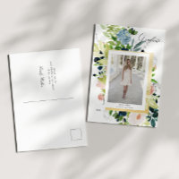 Midnight Blue Blush Floral Photo Graduation