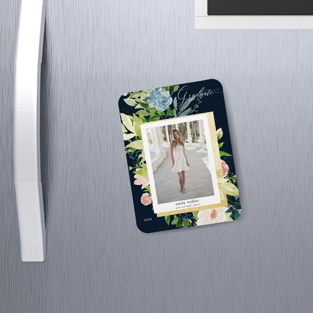 midnight blue blush floral Photo Graduation Card M Magnet (Creator Uploaded)