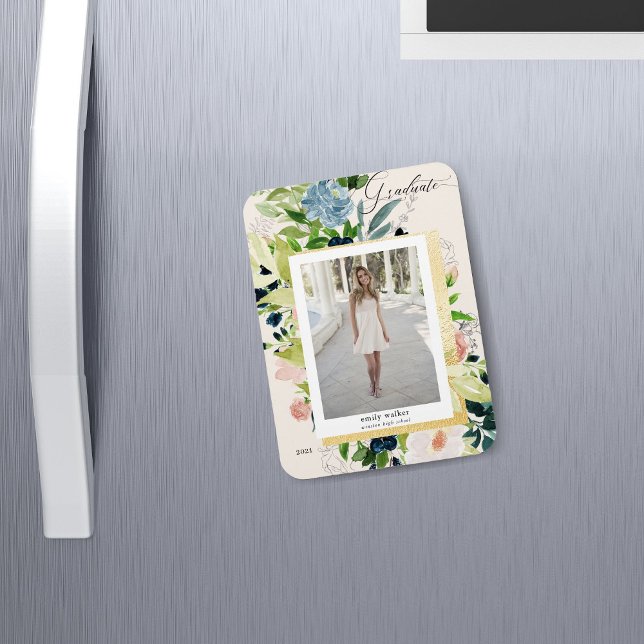 midnight blue blush floral Photo Graduation Card M Magnet (Creator Uploaded)