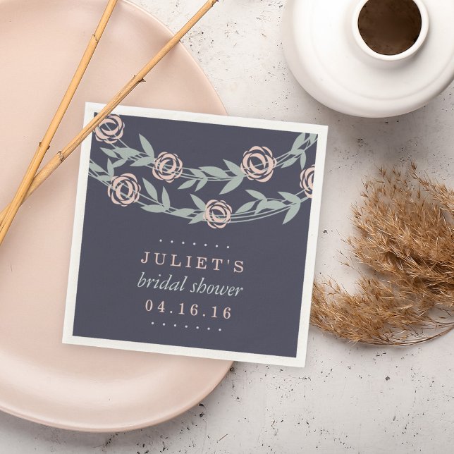 Midnight Blue, Blush Pink and Sage Bridal Shower Napkin (Creator Uploaded)