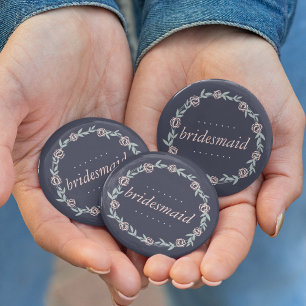 Midnight Blue, Blush Pink and Sage Bridesmaid 6 Cm Round Badge