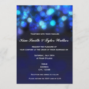 Midnight Blue Bokeh Light Sky Wedding Invitation