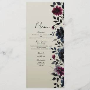 Midnight Blue Burgundy Inky Floral Almond Menu