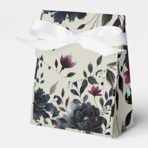Midnight Blue Burgundy Inky Floral Almond Wedding Favour Box