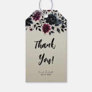 Midnight Blue Burgundy Inky Floral Almond Wedding Gift Tags