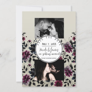 Midnight Blue Burgundy Inky Floral Almond Wedding Invitation