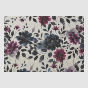 Midnight Blue Burgundy Inky Floral Almond Wedding Tissue Paper