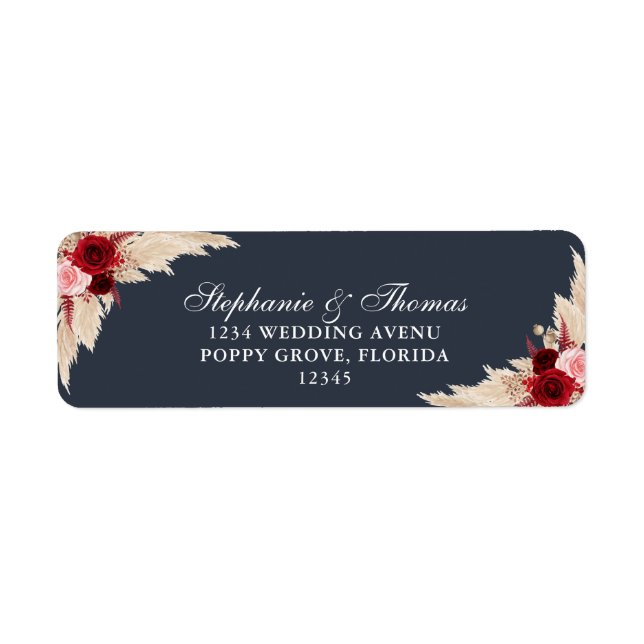 Midnight Blue Burgundy Roses Return Address Label (Front)