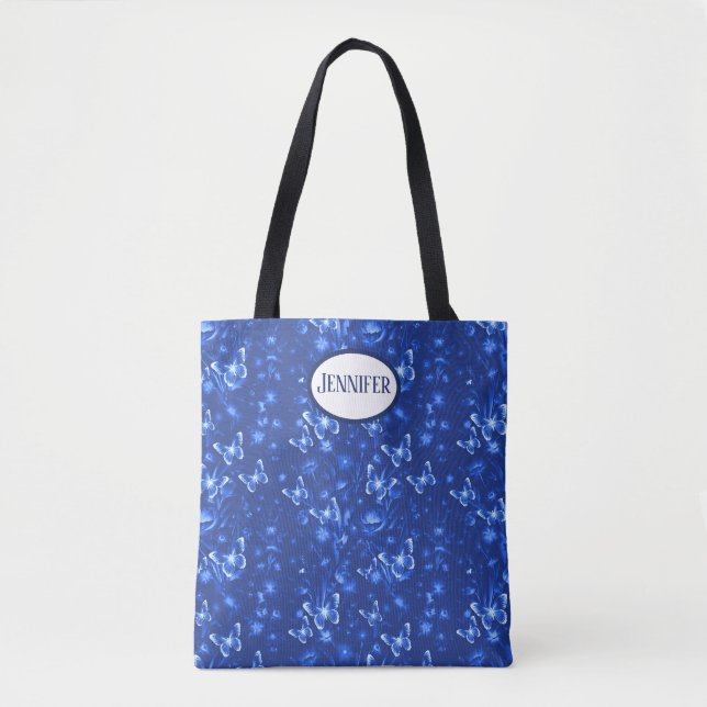 Midnight Blue Butterflies Tote Bag (Front)