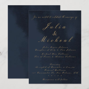 Midnight Blue Calligraphy Wedding Invitation