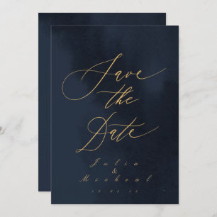 Midnight Blue Calligraphy Wedding Save The Date Invitation
