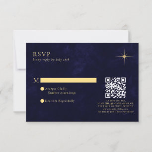 Midnight Blue Celestial Gold Stars Wedding QR Code RSVP Card