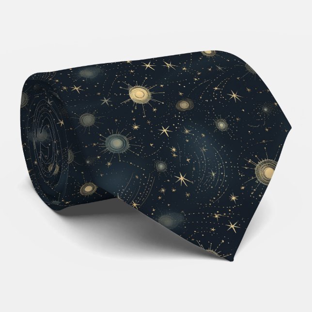 Midnight Blue Celestial Monogrammed Tie (Rolled)