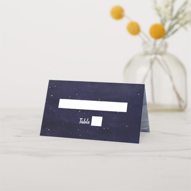 Midnight Blue Celestial Night Sky Wedding Place Card (Front)