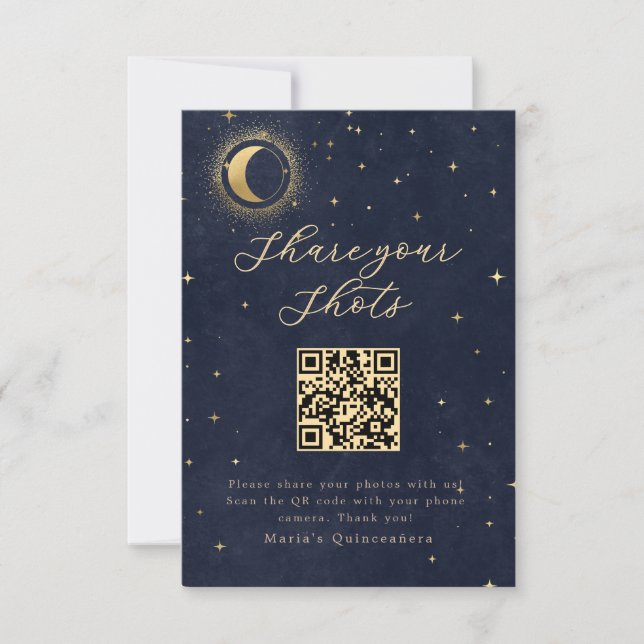 Midnight Blue Celestial Quinceanera Thank You Card (Front)