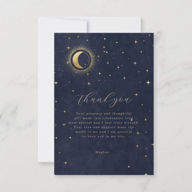 Midnight Blue Celestial Quinceanera Thank You Card (Front)