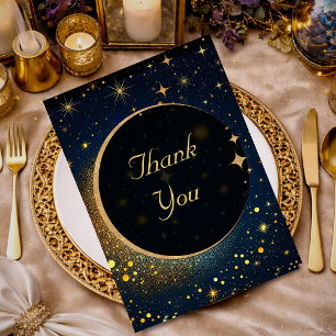 Midnight Blue Celestial Stars Moon Wedding Thank Y You Card