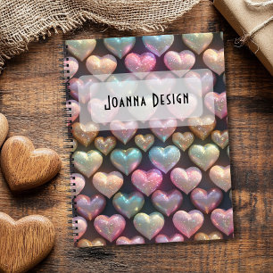 Midnight Blue Chic Colorful Hearts Notebook