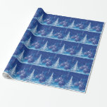 Midnight Blue Christmas inmates White Trees Wrapping Paper<br><div class="desc">Elegant festive christmas illustration. Midnight blue and white ornaments and christmas trees.</div>