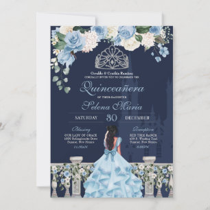 Midnight Blue Cinderella Princess Quinceañera Invitation
