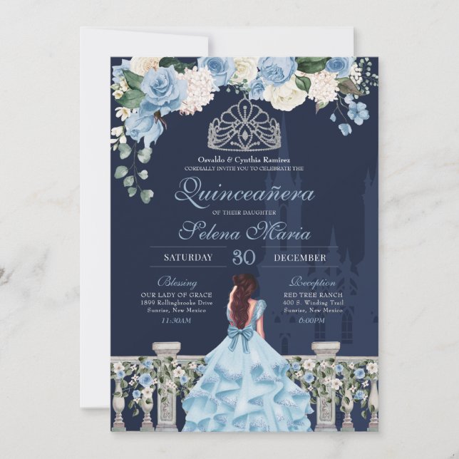 Midnight Blue Cinderella Princess Quinceañera Invitation (Front)