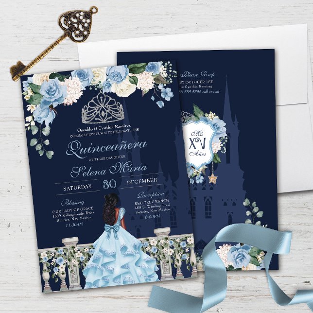 Midnight Blue Cinderella Princess Quinceañera Invitation (Creator Uploaded)