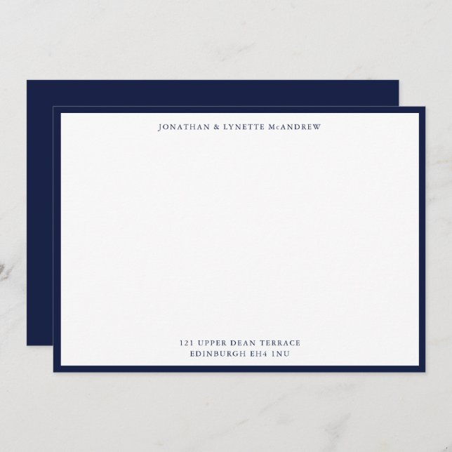Midnight Blue Classic Border Flat Note Card (Front/Back)