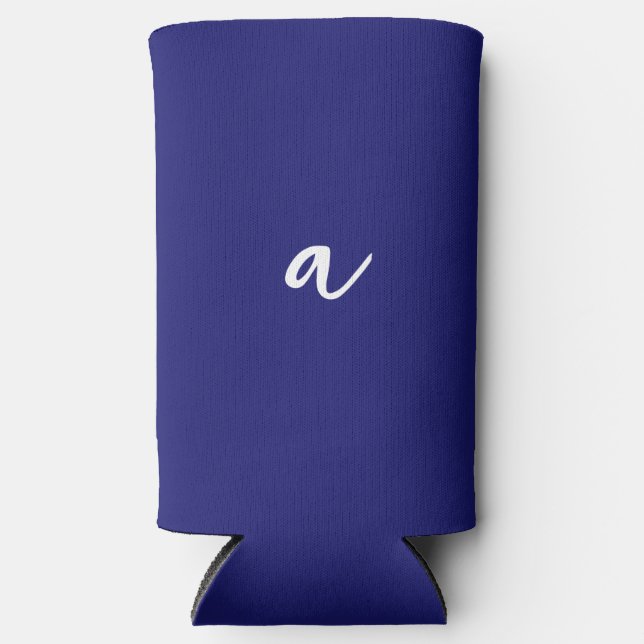 Midnight Blue Colour Minimalist Plain Monogram Seltzer Can Cooler (Front)