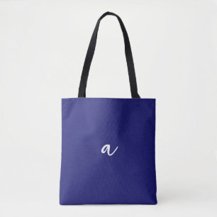Midnight Blue Colour Minimalist Plain Monogram Tote Bag