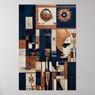 Midnight Blue Copper Totem - 3D Ivory Poster