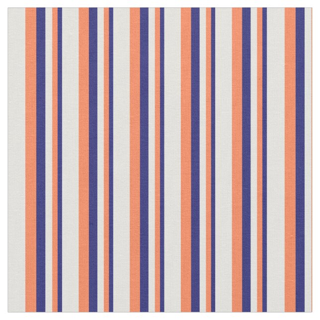 Midnight Blue, Coral & Light Yellow Pattern Fabric (Close Up)
